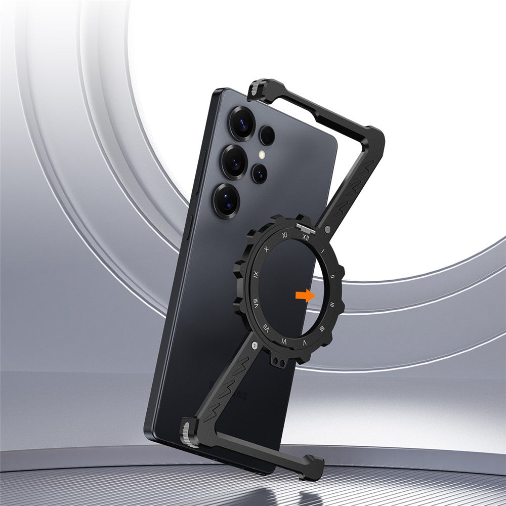 Samsung S25 Ultra Metal Case, Frameless Bumper Cover Bumper 360°Rotation Ring with Magsafe - Black