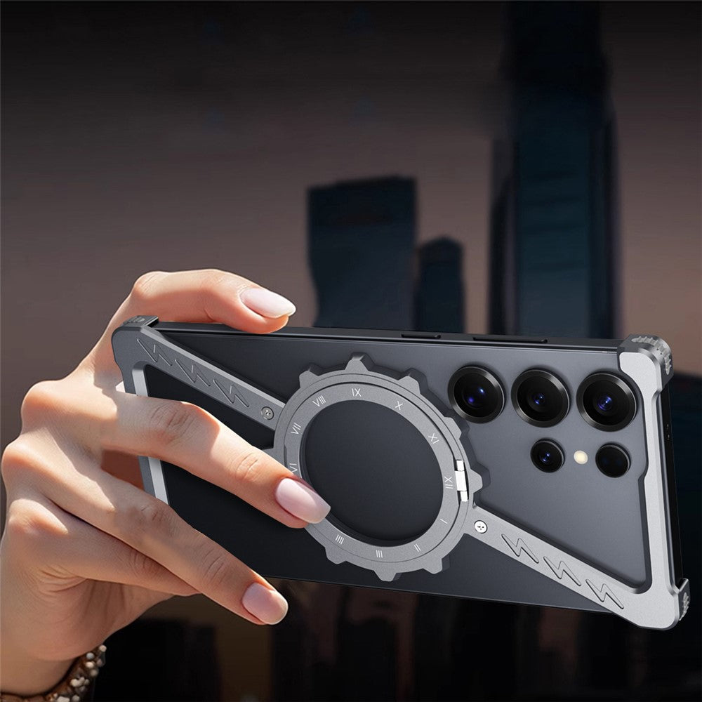 Samsung S25 Ultra Metal Case, Frameless Bumper Cover Bumper 360°Rotation Ring with Magsafe - Black