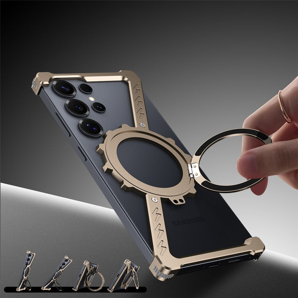 Samsung S25 Ultra Metal Case, Frameless Bumper Cover Bumper 360°Rotation Ring with Magsafe - Titanium