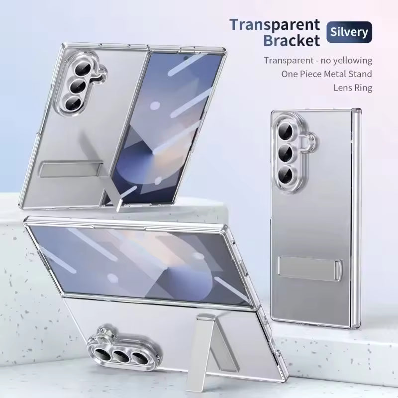 Samsung Galaxy Z Fold7 Anti Yellowing Transparent Back Cover with Kickstand & Front Glass