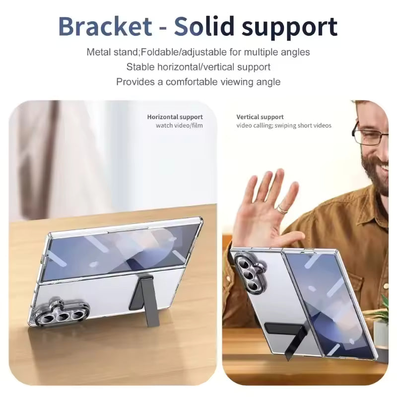 Samsung Galaxy Z Fold7 Anti Yellowing Transparent Back Cover with Kickstand & Front Glass