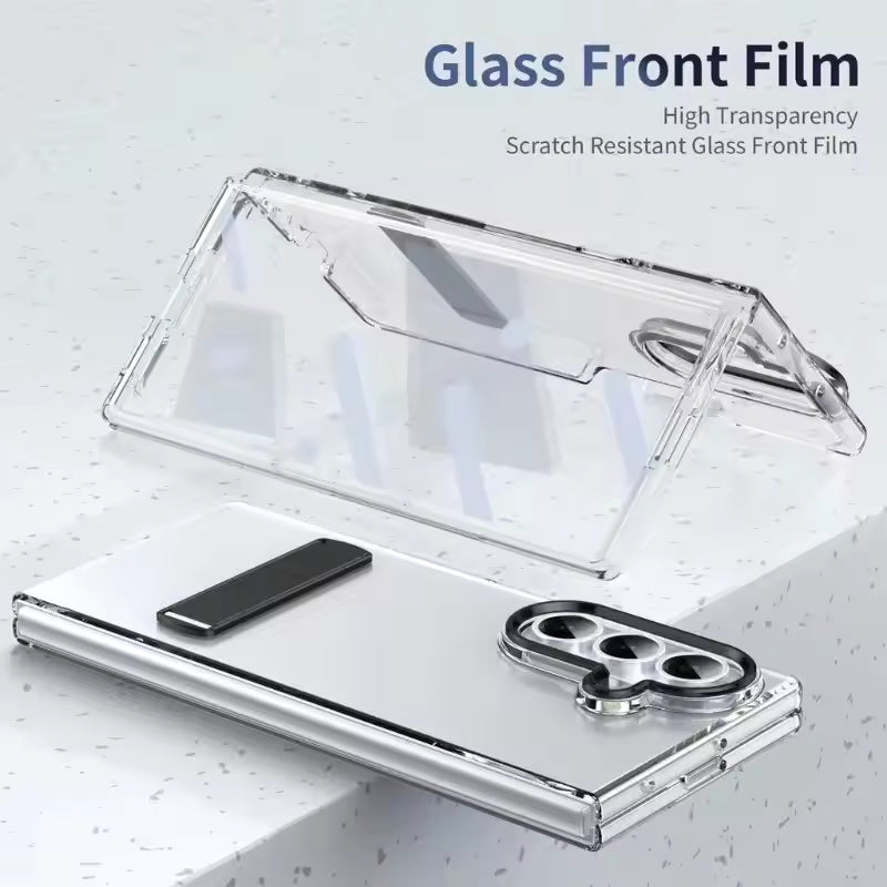 Samsung Galaxy Z Fold7 Anti Yellowing Transparent Back Cover with Kickstand & Front Glass