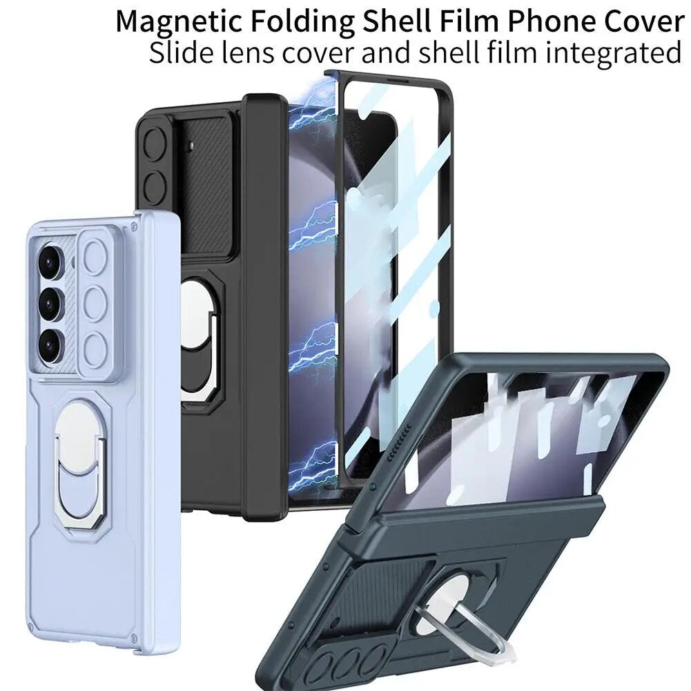 Samsung Galaxy Z Fold 5  Ring Holder Magnetic Hinge Screen Protector  Rugged Protective Case-Maroon