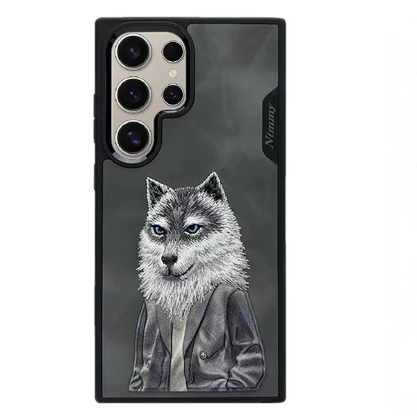 Samsung Galaxy S24 Ultra Original Nimmy Friends 3D Embroidery Leather Case - Wolf