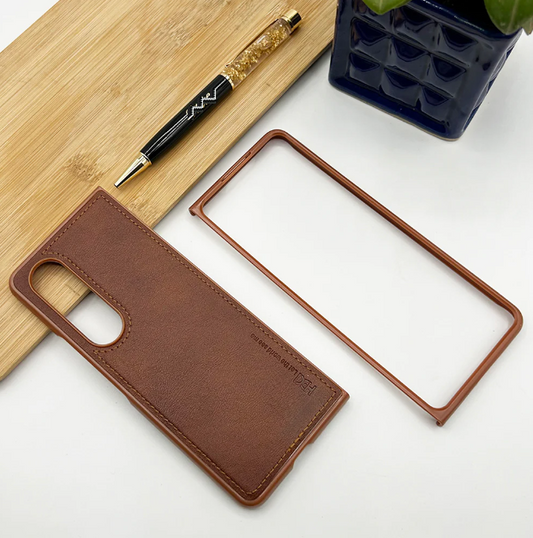 Samsung Galaxy Z Fold 4 PU Leather Stitch Design Case- Brown