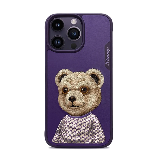 iPhone 15 Pro Max Nimmy Teddy Embroidery Pet Series Leather Case
