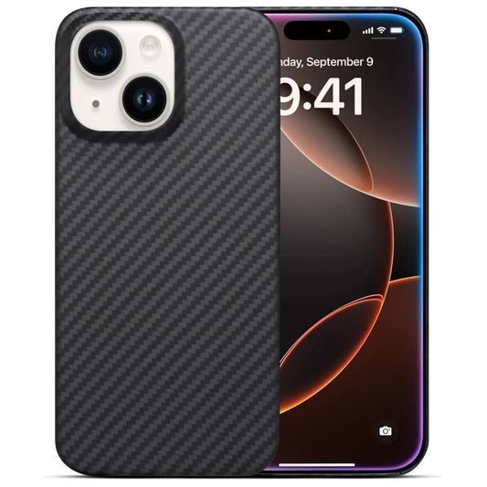 iPhone 15 Plus Super Slim Carbon Fiber Texture Anti - Fingerprint Hard Case - Black