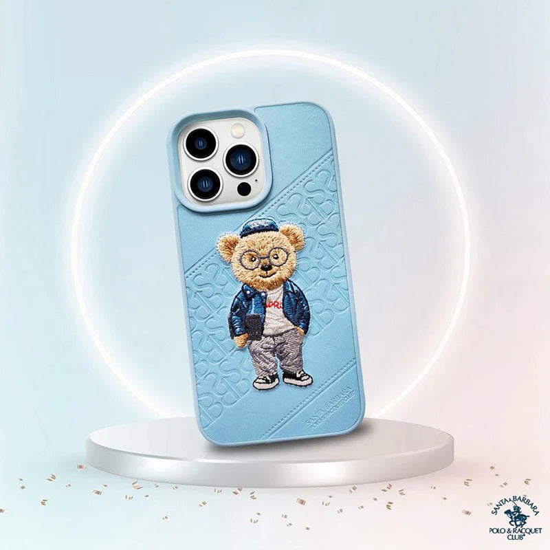 iPhone 13 Pro Santa Barbara Polo Club Crete Savana Teddy Genuine Leather Case - Blue