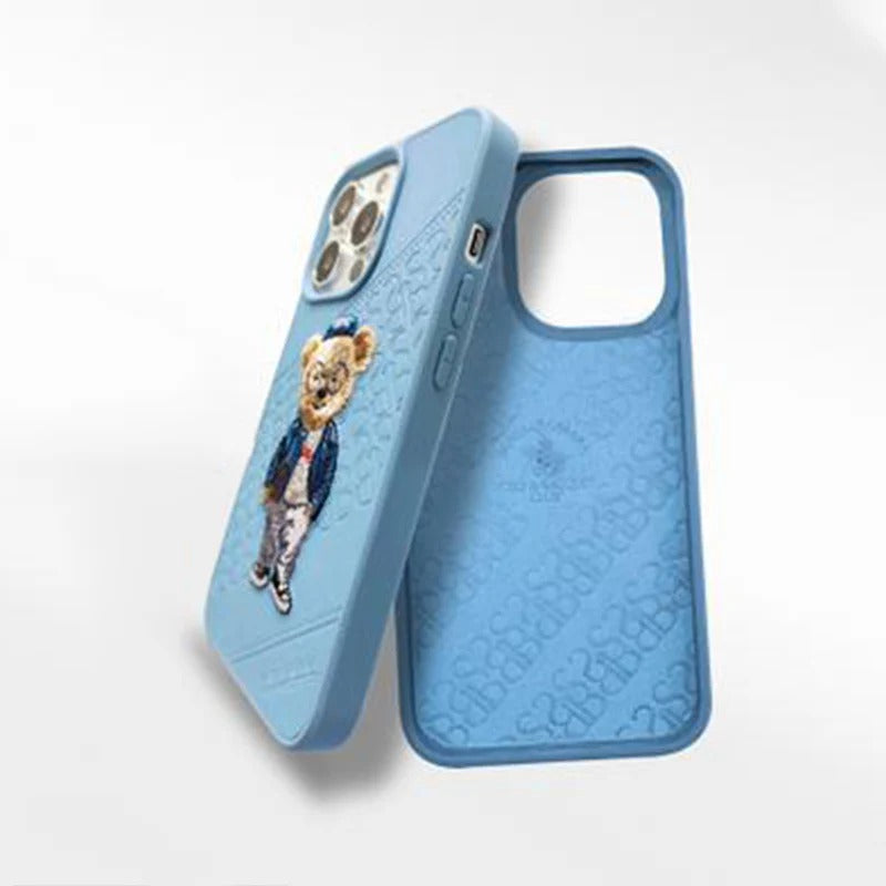 iPhone 13 Pro Santa Barbara Polo Club Crete Savana Teddy Genuine Leather Case - Blue