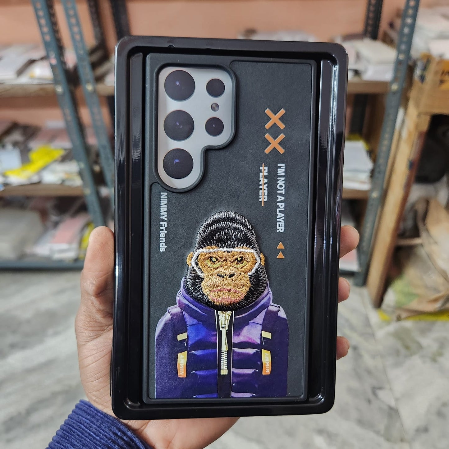 Samsung Galaxy S23 Ultra 3D Gorrila Face Embroidery PU Leather Case