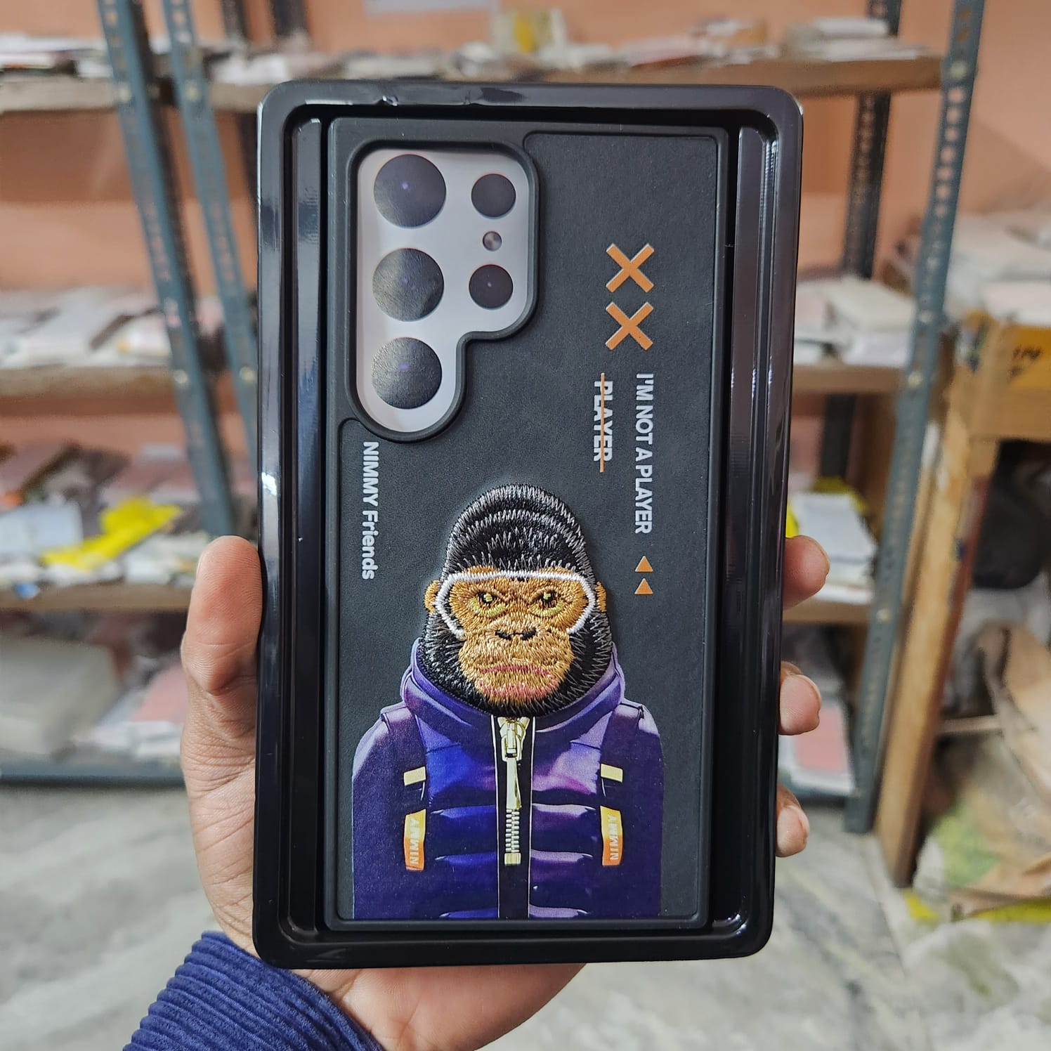 Samsung Galaxy S23 Ultra 3D Gorrila Face Embroidery PU Leather