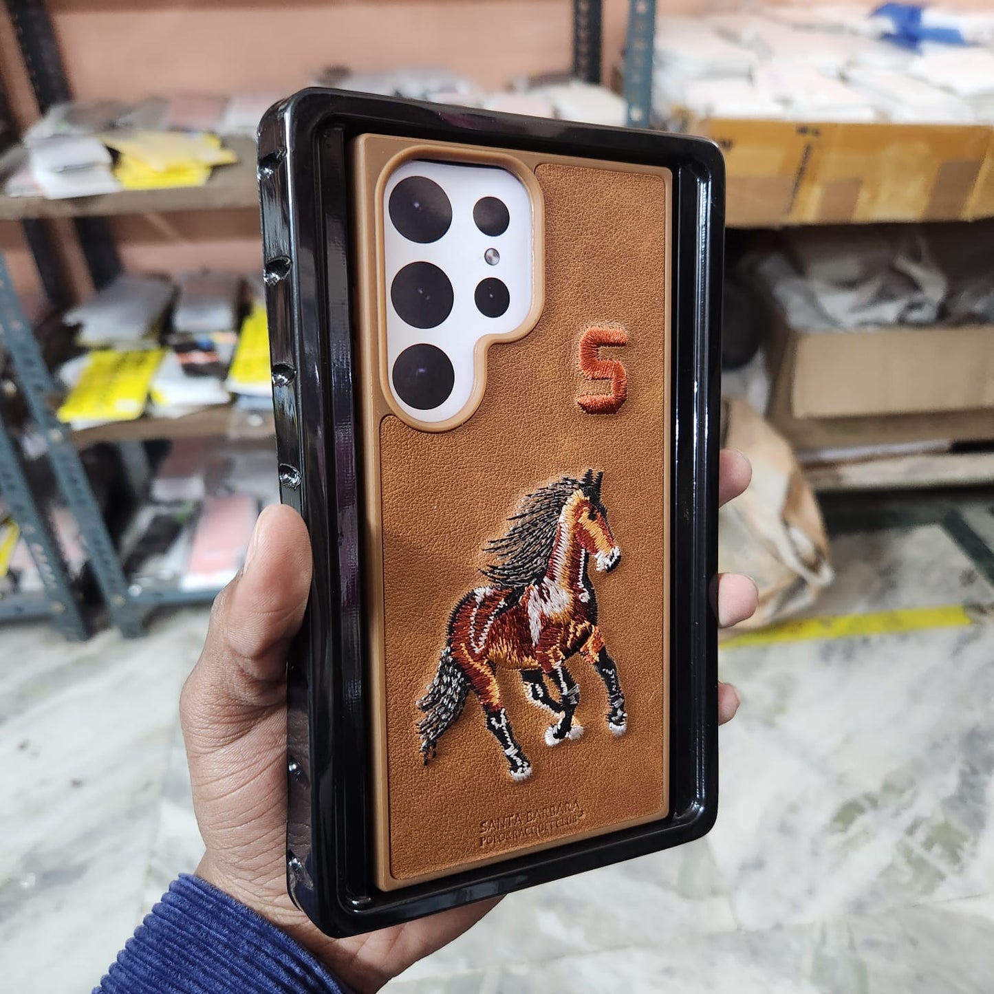 Samsung Galaxy S23 Ultra 3D Horse Embroidery PU Leather Case