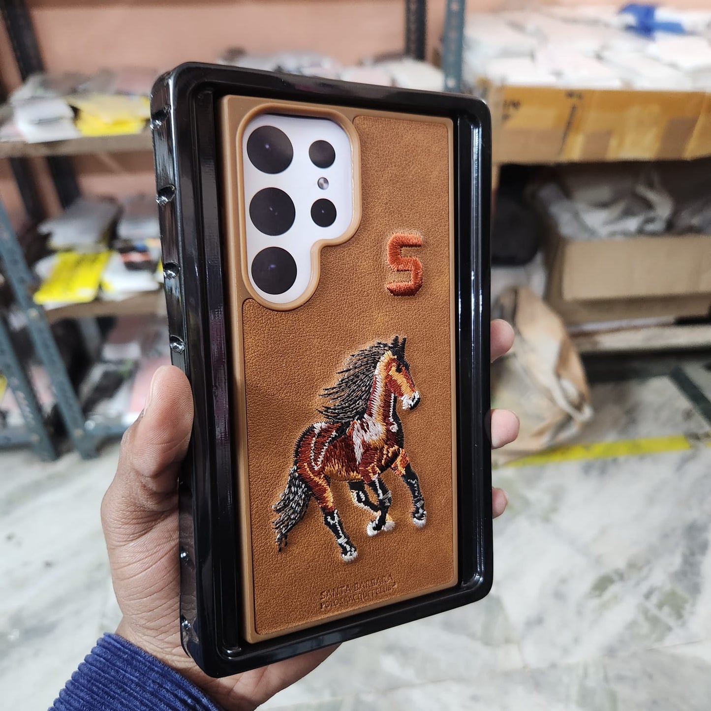 Samsung Galaxy S23 Ultra 3D Horse Embroidery PU Leather Case