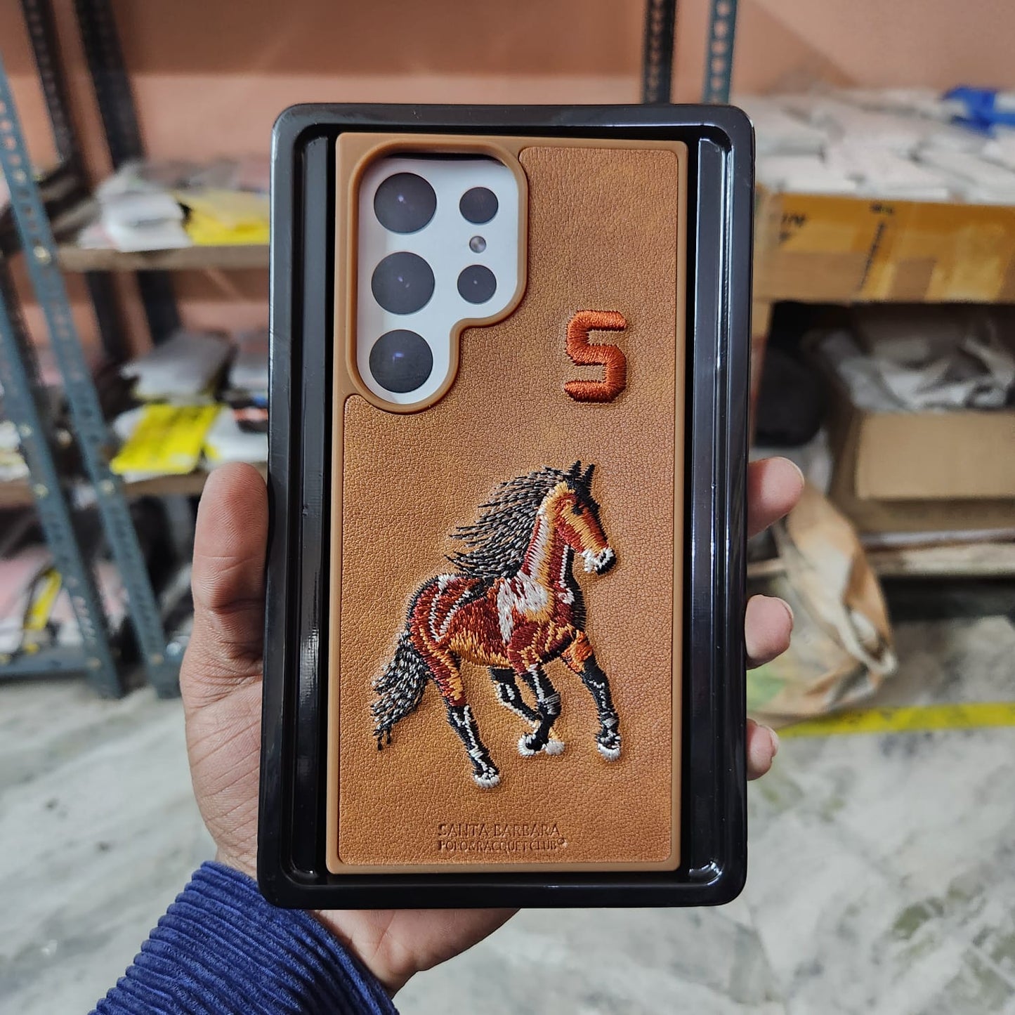 Samsung Galaxy S23 Ultra 3D Horse Embroidery PU Leather Case