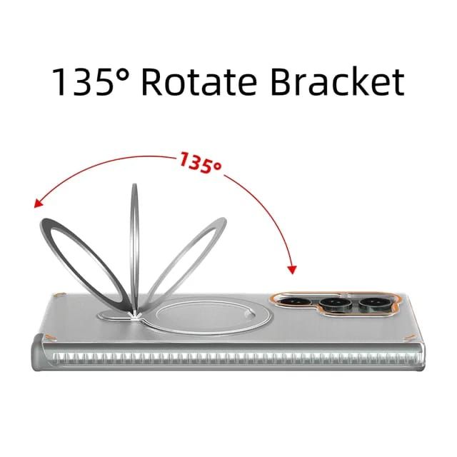Samsung Galaxy S24 Ultra Matte Translucent Slim Magsafe Metal Rotating Ring Kickstand - Black