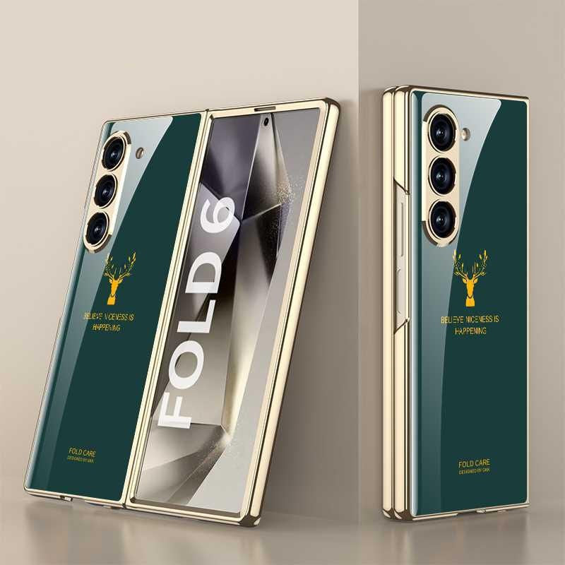 Samsung Galaxy Z Fold6 Original GKK Glossy Deer Glass Case with Front Glass - Green Deer