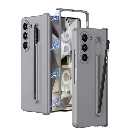 Samsung Galaxy Z Fold 6 PC Matte Hard Case with Hinge Protection Black S-Pen - Grey