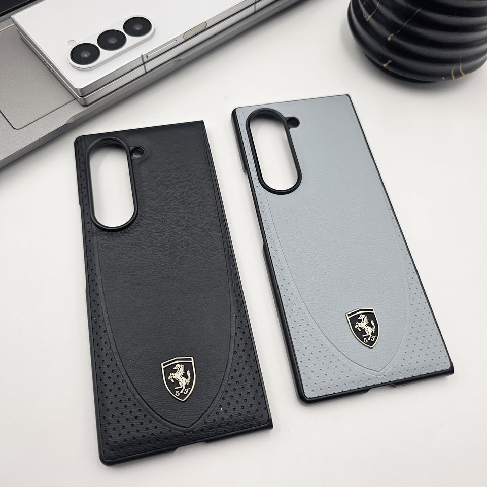 Samsung Galaxy Z Fold 6 Leather FR Logo Case Sport Car Design - Lilac / Black