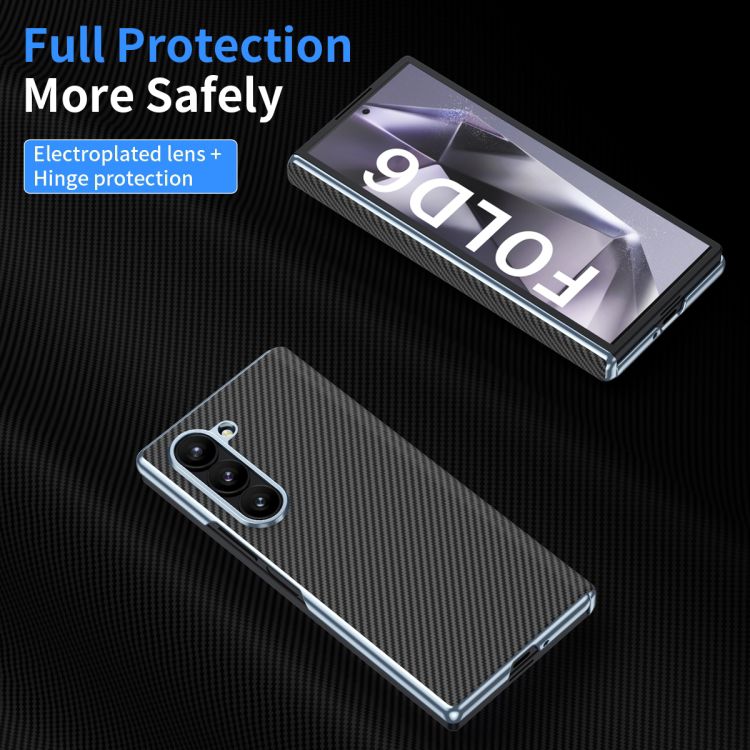 Samsung Galaxy Z Fold 6 Leather Carbon Textured Electroplated Case with Hinge Protection & Front Glass