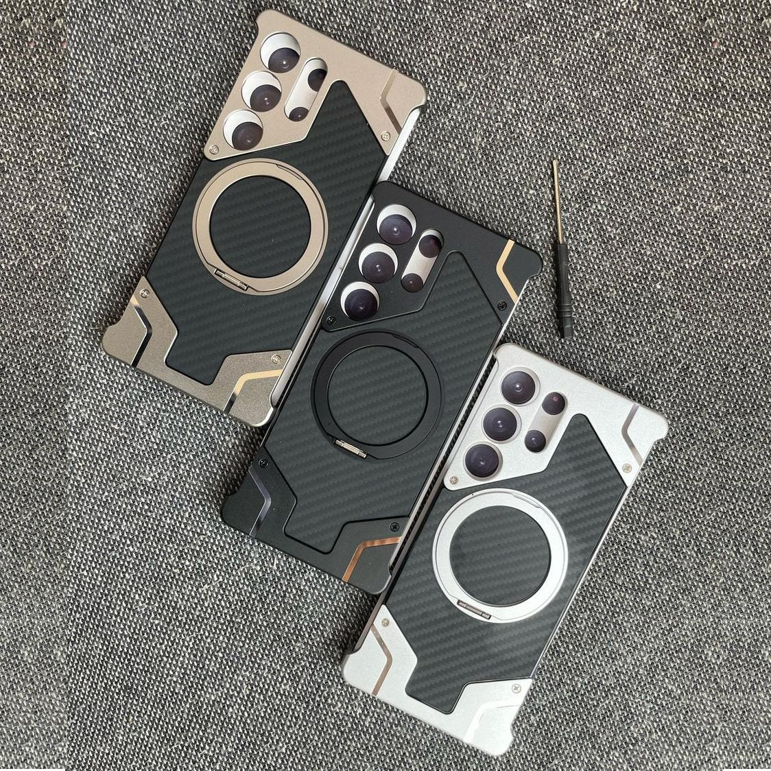 Samsung Galaxy S25 Ultra Metal Case, Frameless Shockproof Bumper Magsafe with 360ยฐ Rotatable Ring Kickstand - Titanium