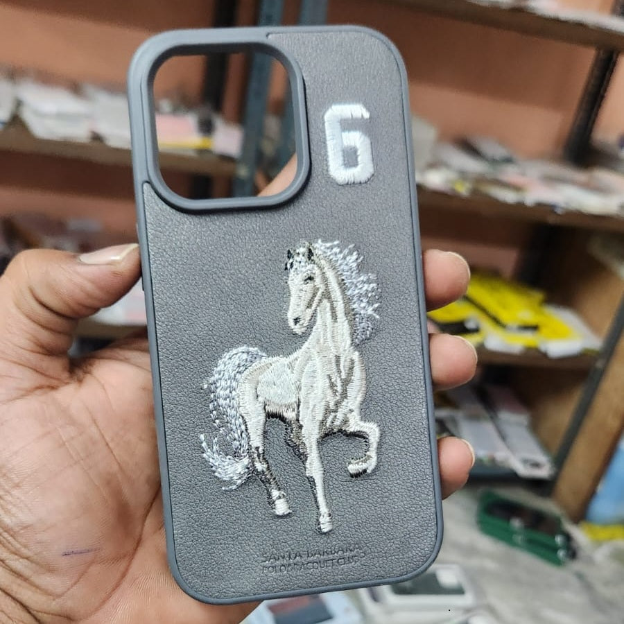 iPhone 14 Pro Boris Series Santa Barbara Polo Racquet Club Leather Case - Grey