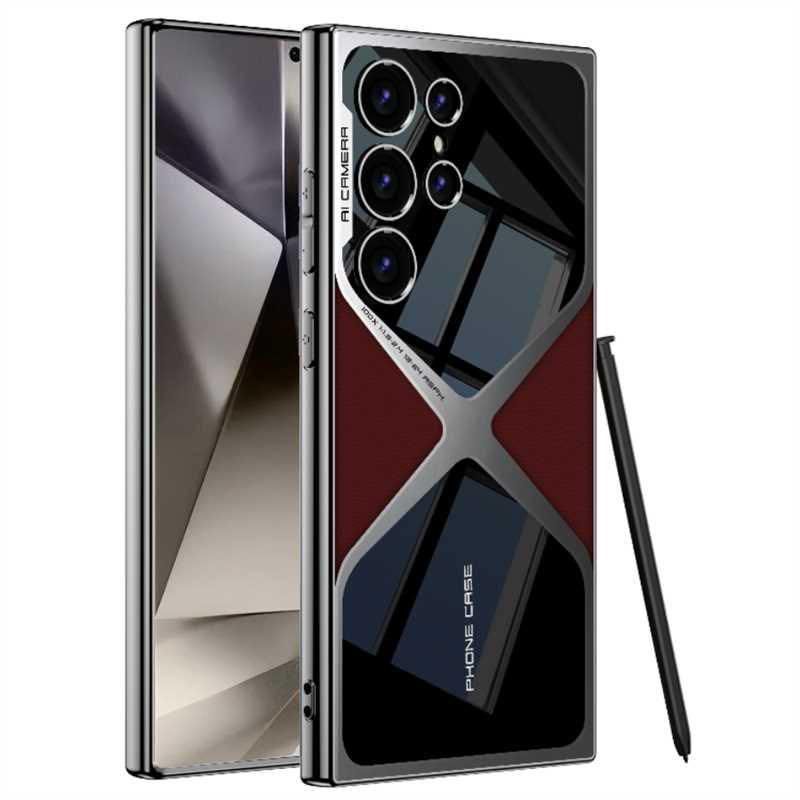 Samsung Galaxy S23 Ultra GKK Electroplated Lens Case (Inner Leather) with Camera Protection - Wine