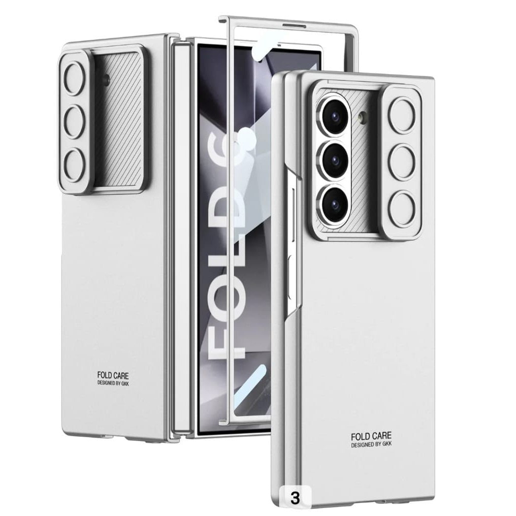 Samsung Galaxy Z Fold 6 GKK Ultra Thin Case with Slide Camera Cover Front in-Built Glass - White / Green