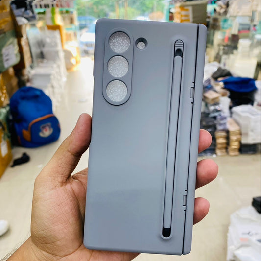 Samsung Galaxy Z Fold6 Silky Liquid PC Matte S-Pen, Kickstand and Hinge Protection Case in-Built Front Glass - Titanium Grey