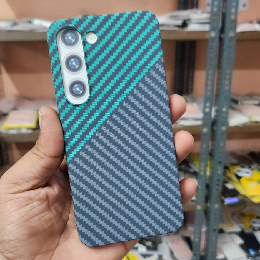 Samsung Galaxy S23 Carbon Fiber Real Aramid Kevilar Case - Green - Black