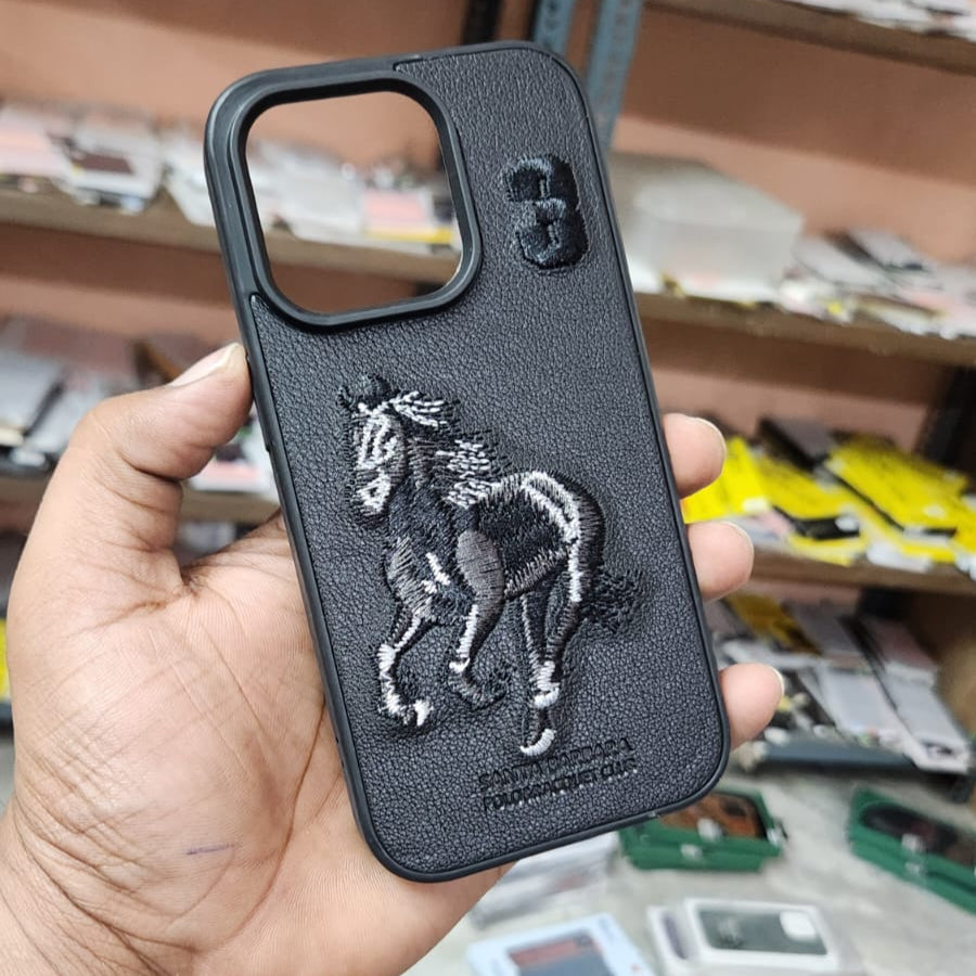 iPhone 14 Pro Boris Series Santa Barbara Polo Racquet Club Leather Case - Black