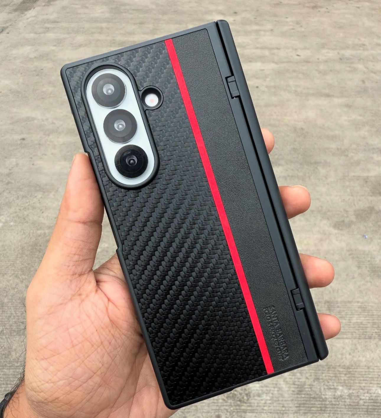 Samsung Galaxy Z Fold7 Original Santa Barbara Polo 'Hazel' Series Leather Case with Hinge Protection & Front Glass - Black