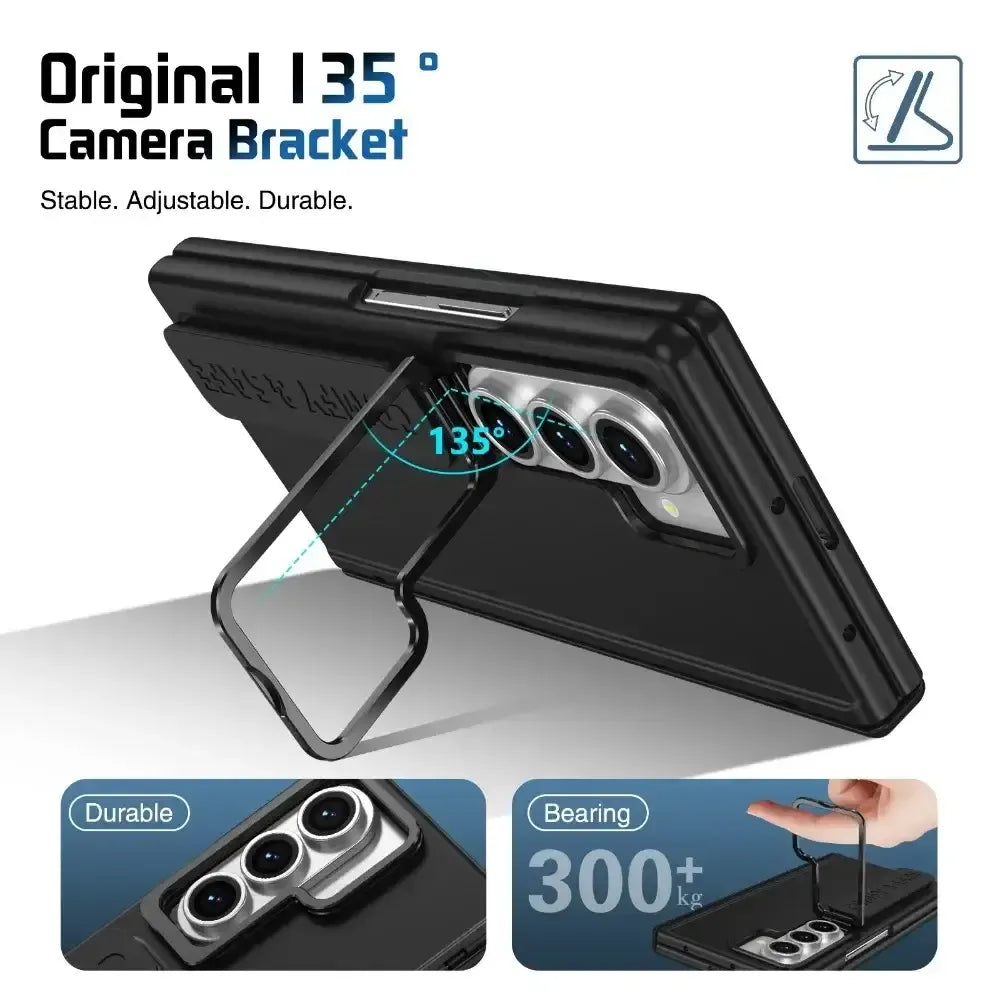 Samsung Galaxy Z Fold7 Matte Texture Hard PC Case with Hinge Protection and Silicon Strap and Inbuilt Front Glass - Black