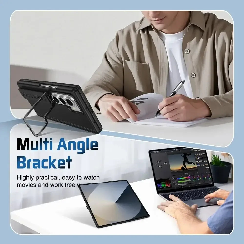 Samsung Galaxy Z Fold7 Matte Texture Hard PC Case with Hinge Protection and Silicon Strap and Inbuilt Front Glass - Black