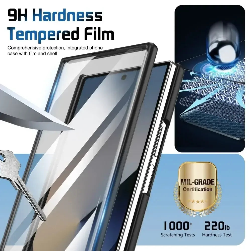 Samsung Galaxy Z Fold7 Matte Texture Hard PC Case with Hinge Protection and Silicon Strap and Inbuilt Front Glass - Black