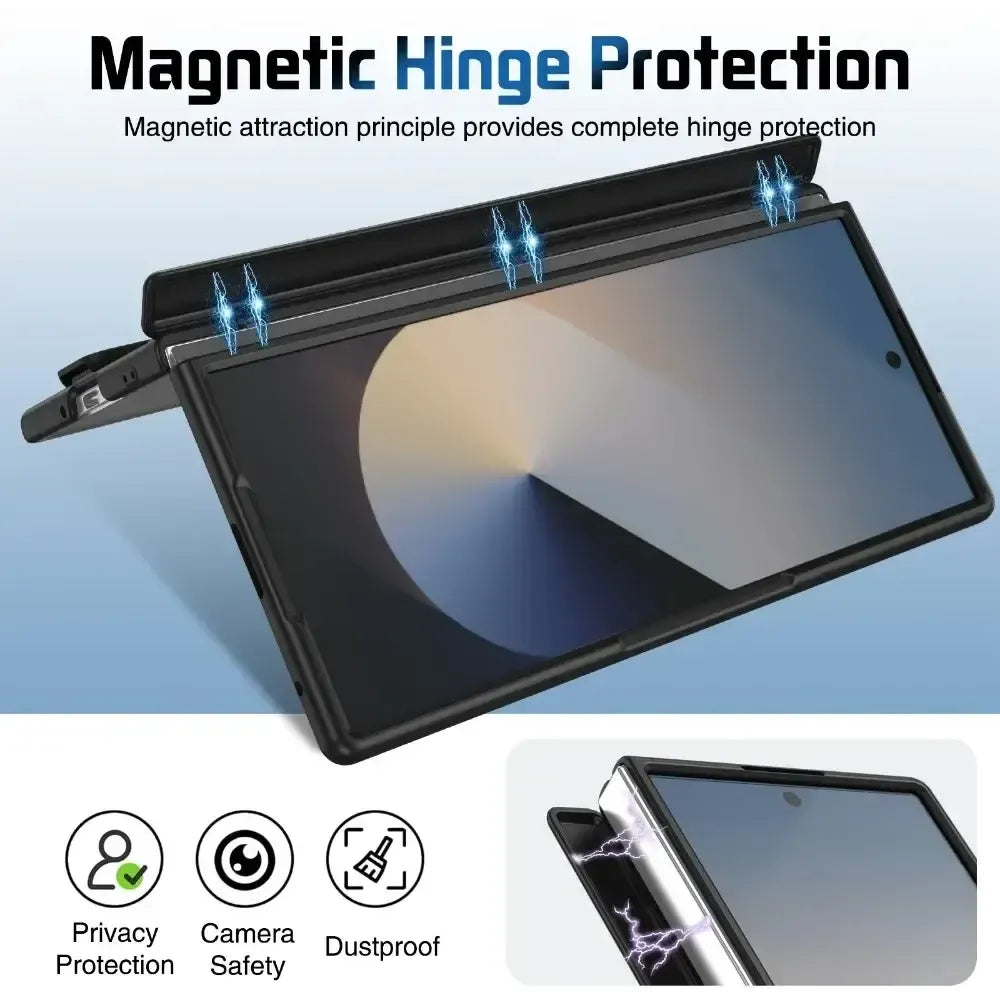 Samsung Galaxy Z Fold7 Matte Texture Hard PC Case with Hinge Protection and Silicon Strap and Inbuilt Front Glass - Black