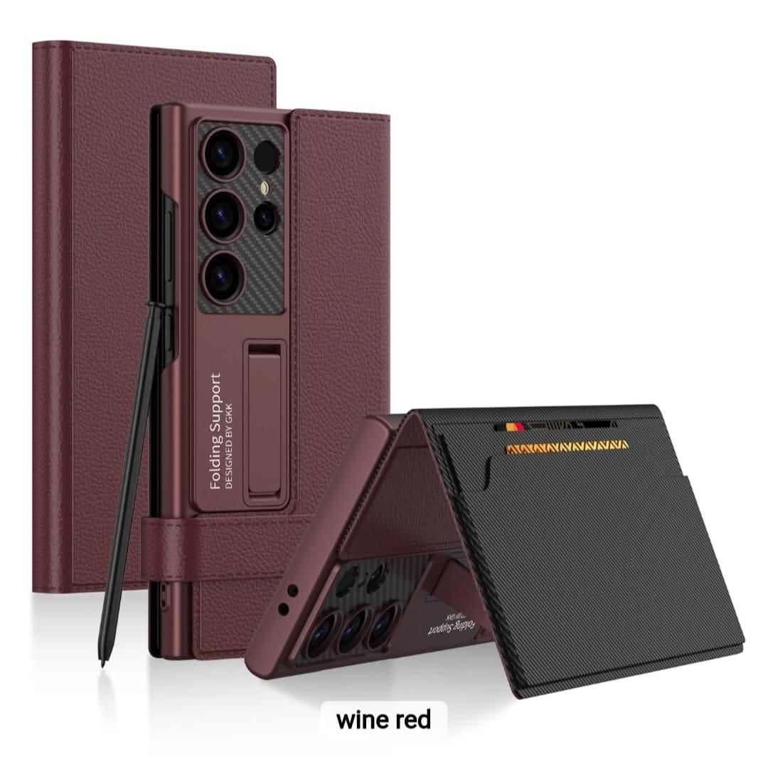 Samsung Galaxy S24 Leather Wallet Flip Cover With Kickstand Hard PC - Wine