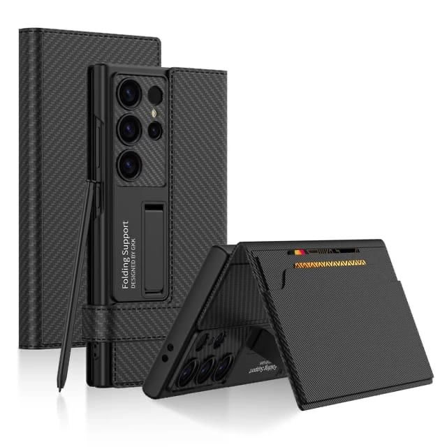 Samsung Galaxy S24 Leather Wallet Flip Cover With Kickstand Hard PC - Black