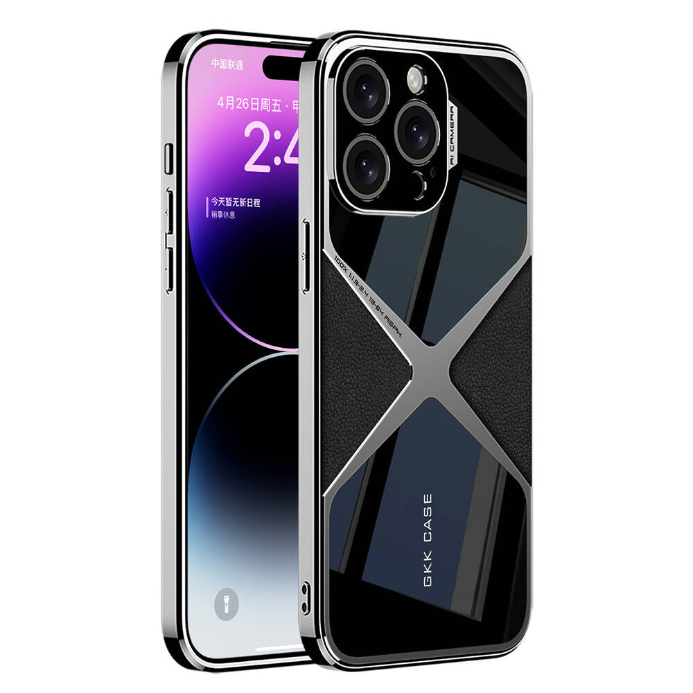 iPhone 15 Pro Max Ultra Thin Original GKK X-Shape PC + Leather Case - Black