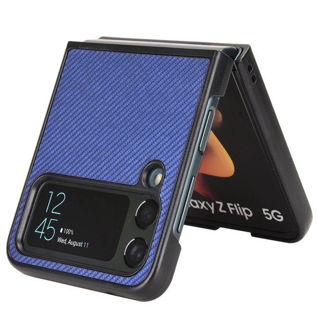 Samsung Galaxy Z Flip 4 Leather Carbon Fiber Slim Fit Case- Blue