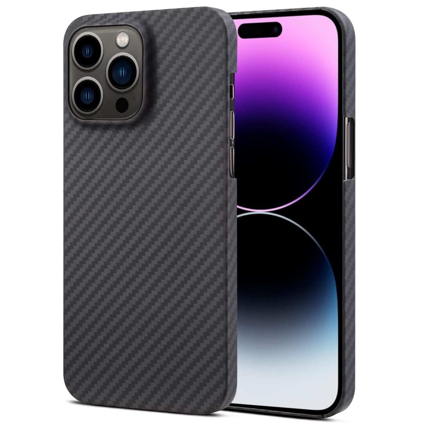 iPhone 14 Pro Max Dual Shade Carbon Fiber Texture Ant-fingerprint Matte Case - Black
