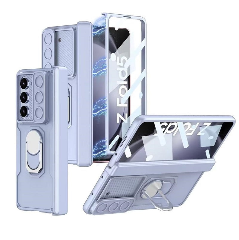 Samsung Galaxy Z Fold 5 Ring Holder Magnetic Hinge Screen Protector Rugged Protective Case-Blue