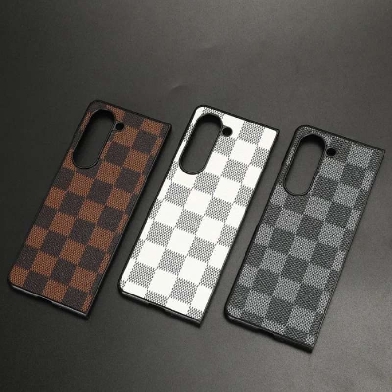 Samsung Galaxy Z Fold 5 Check Pattern Leather Back Case-Brown