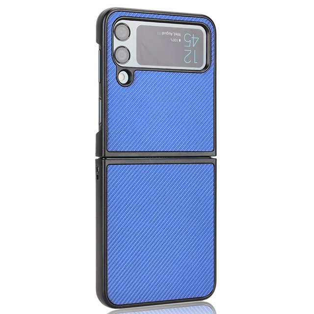 Samsung Galaxy Z Flip 4 Leather Carbon Fiber Slim Fit Case- Blue