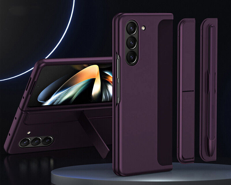Samsung Galaxy Z Fold 5 Shockproof S Pen Stand Cover-Dark Purple