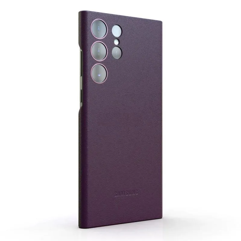 Samsung Galaxy S22 Ultra Super Slim Vegan Leather Case with Logo and Side Cut - Purple