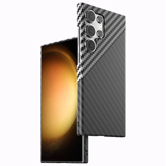 Samsung Galaxy S23 Ultra Carbon Fiber Texture Ant-fingerprint Matte Case - Black-Silver