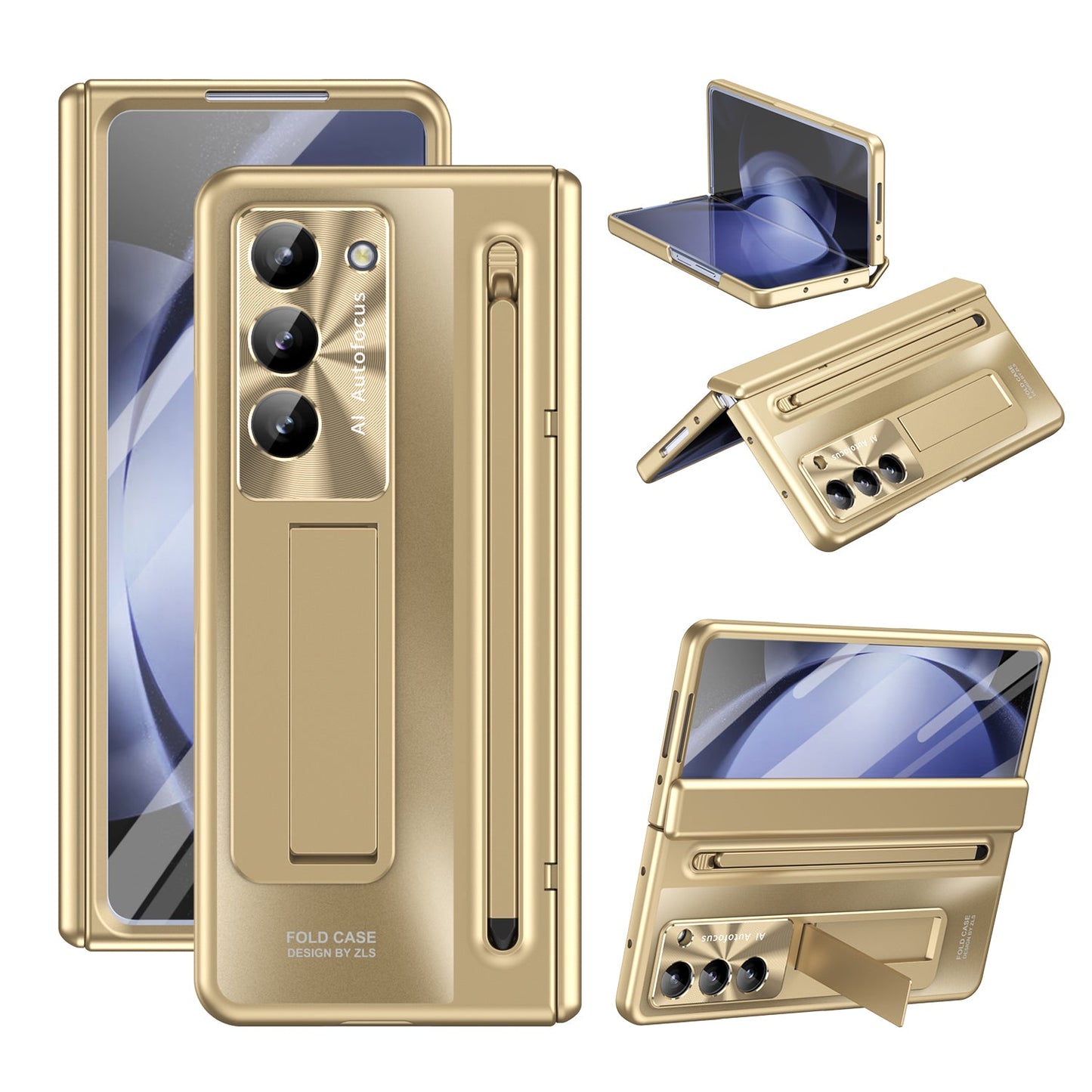 Samsung Galaxy Z Fold 6 Autofucos Electroplating Case with Kickstand, S Pen & In-Built Front Glass - Gold