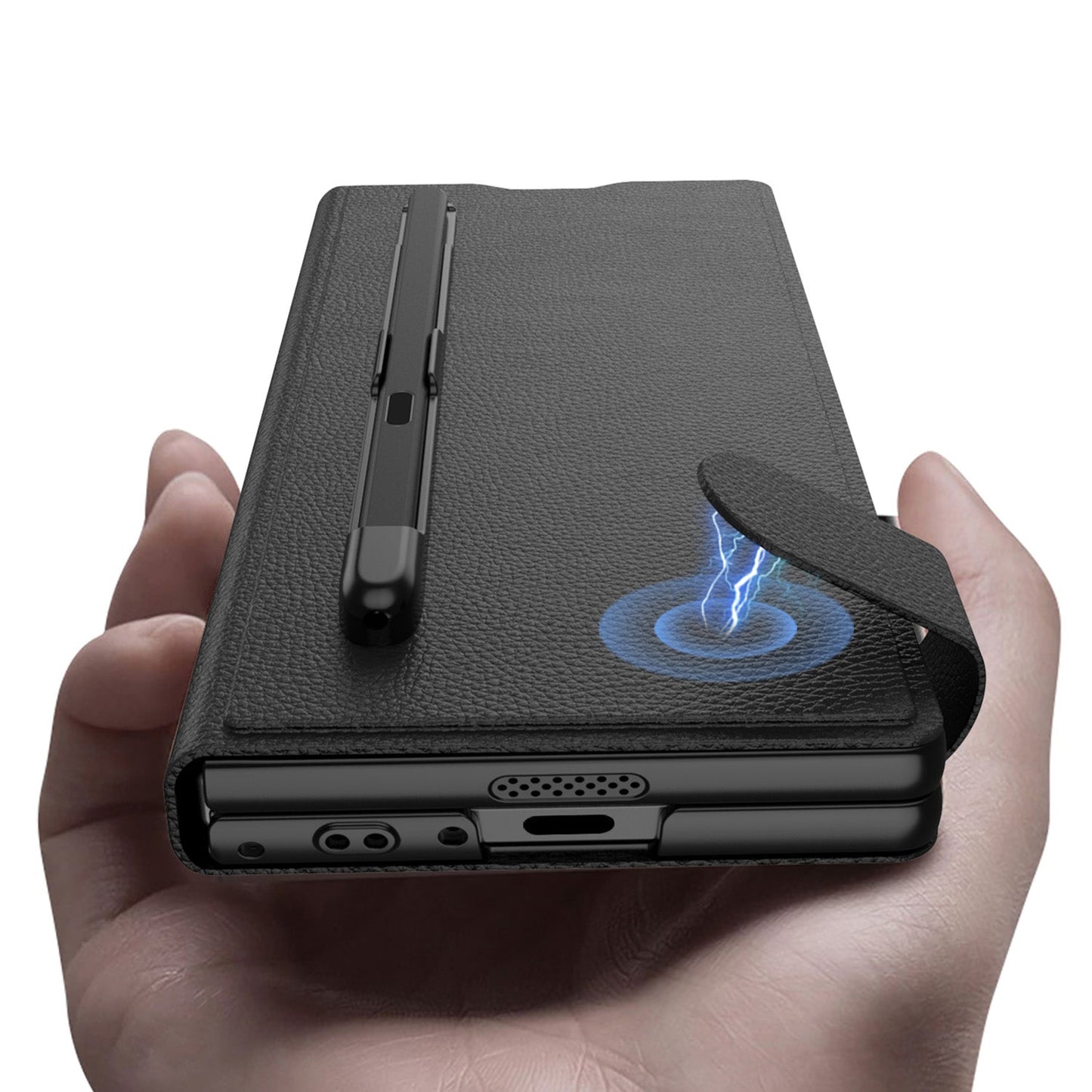 Samsung Galaxy Z Fold 6 GKK Leather Flip Cover Magnetic Swivel Buckle with Kickstand & S-Pen Holder - Black