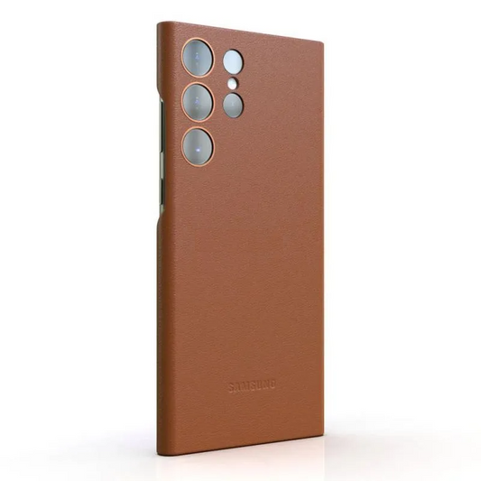 Samsung Galaxy S23 Ultra Super Slim Vegan Leather Case with Logo - Brown