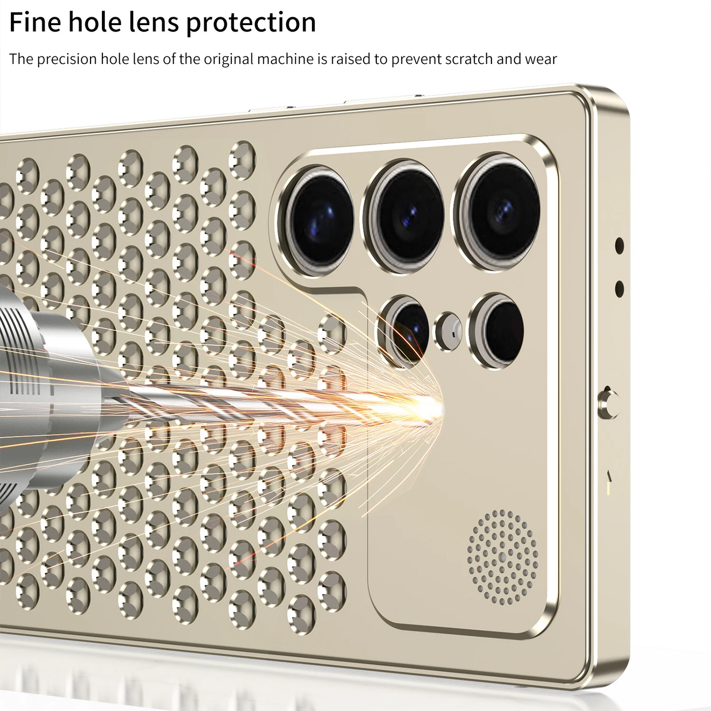 Samsung Galaxy S25 Ultra Metal Case, Aluminum Alloy Anti-Fall Heat Dissipation Case with Safety Lock - Gold